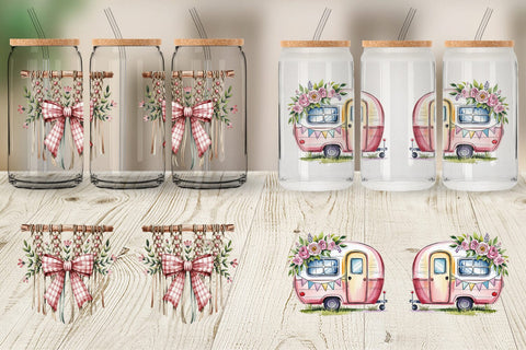 Glass Can Pink Gingham Summer Sublimation artnoy 