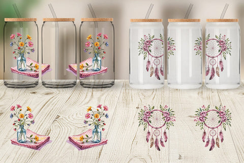 Glass Can Pink Gingham Summer Sublimation artnoy 