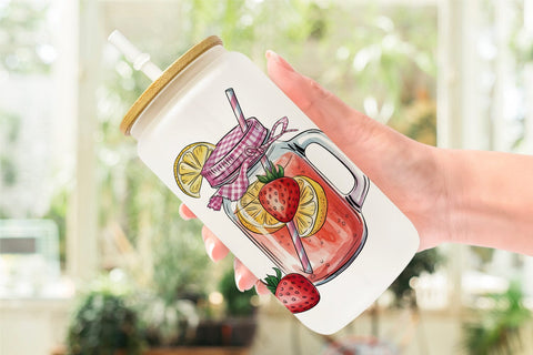 Glass Can Pink Gingham Summer Sublimation artnoy 