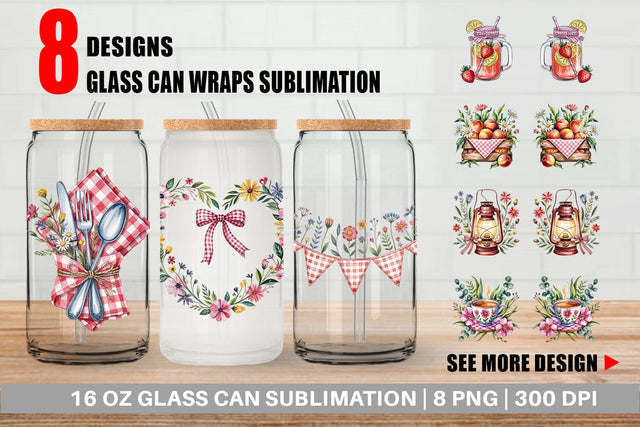 Glass Can Pink Gingham Summer Sublimation artnoy 