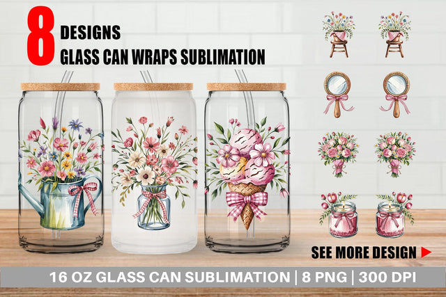 Glass Can Pink Gingham Summer Sublimation artnoy 