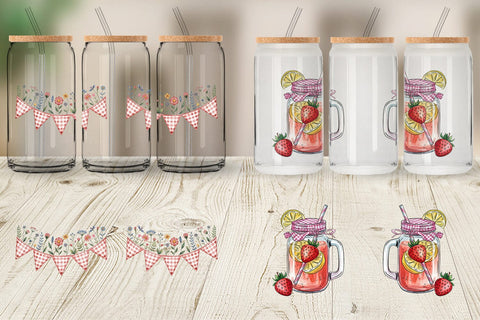 Glass Can Pink Gingham Summer Sublimation artnoy 