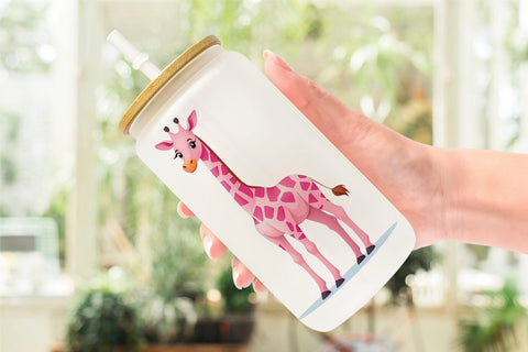 Glass Can Pink Giraffe Valentine Sublimation artnoy 