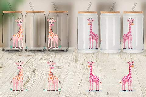 Glass Can Pink Giraffe Valentine Sublimation artnoy 