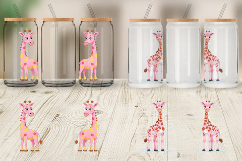 Glass Can Pink Giraffe Valentine Sublimation artnoy 