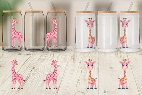 Glass Can Pink Giraffe Valentine Sublimation artnoy 