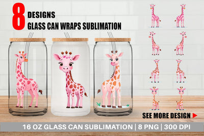 Glass Can Pink Giraffe Valentine Sublimation artnoy 