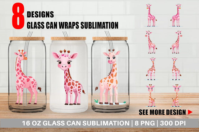 Glass Can Pink Giraffe Valentine Sublimation artnoy 