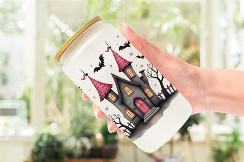 Glass Can Pink Haunted House Sublimation artnoy 