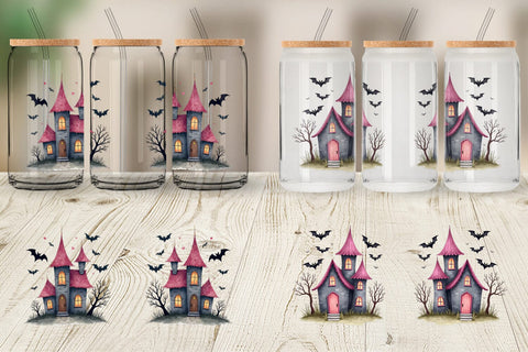Glass Can Pink Haunted House Sublimation artnoy 