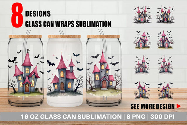 Glass Can Pink Haunted House Sublimation artnoy 
