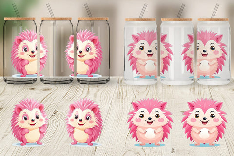 Glass Can Pink Hedgehog Valentine Sublimation artnoy 