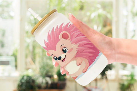 Glass Can Pink Hedgehog Valentine Sublimation artnoy 