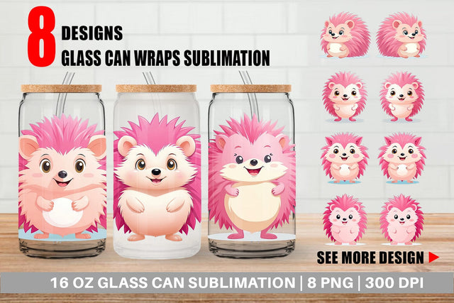 Glass Can Pink Hedgehog Valentine Sublimation artnoy 