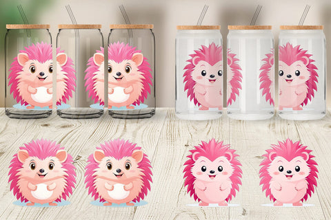 Glass Can Pink Hedgehog Valentine Sublimation artnoy 