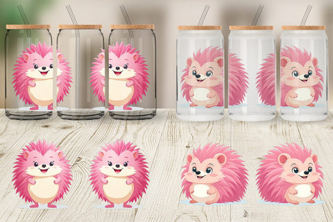 Glass Can Pink Hedgehog Valentine Sublimation artnoy 