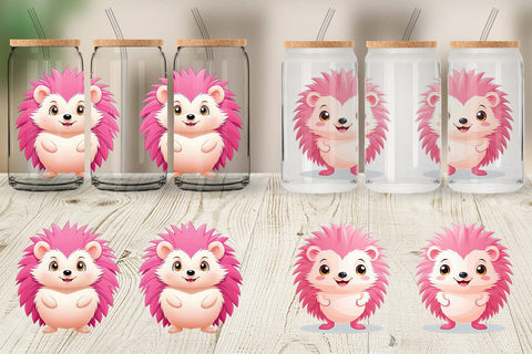 Glass Can Pink Hedgehog Valentine Sublimation artnoy 