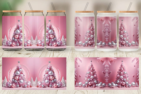 Glass Can Pink Holiday Decor Sublimation artnoy 