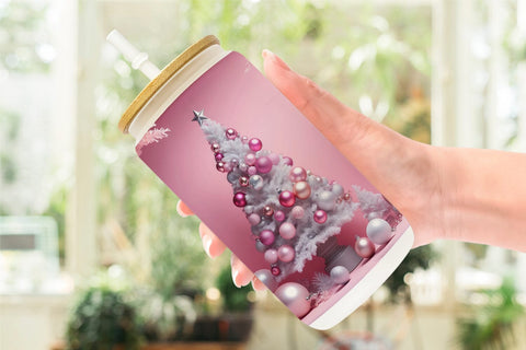 Glass Can Pink Holiday Decor Sublimation artnoy 