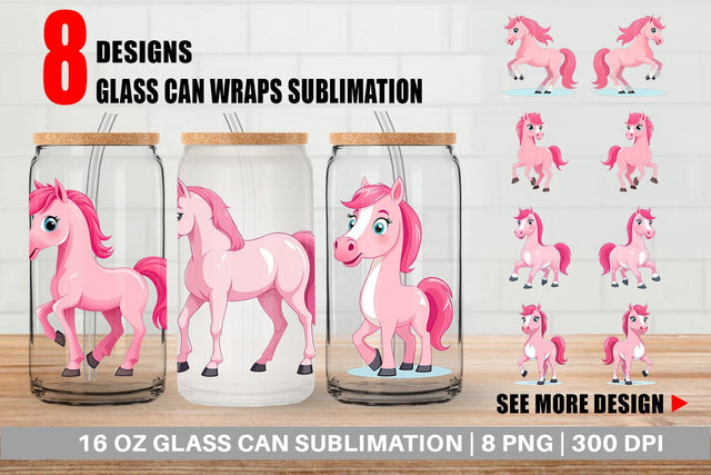 Glass Can Pink Horse Valentine Sublimation artnoy 