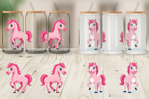 Glass Can Pink Horse Valentine Sublimation artnoy 