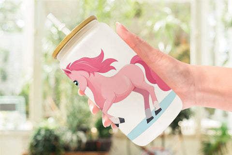 Glass Can Pink Horse Valentine Sublimation artnoy 