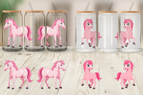 Glass Can Pink Horse Valentine Sublimation artnoy 