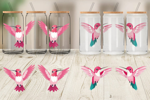 Glass Can Pink Hummingbird Valentine Sublimation artnoy 