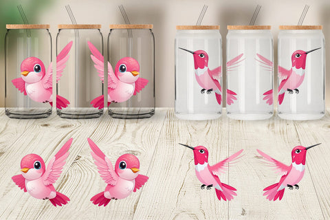 Glass Can Pink Hummingbird Valentine Sublimation artnoy 