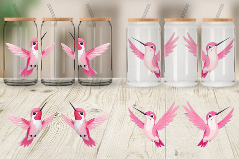 Glass Can Pink Hummingbird Valentine Sublimation artnoy 