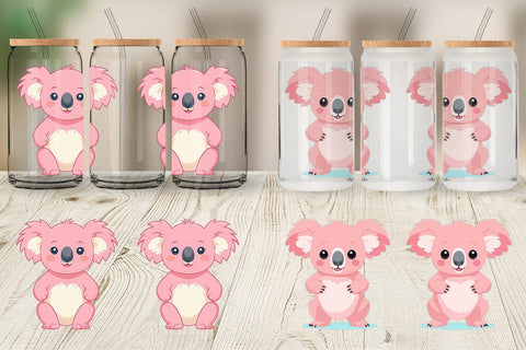 Glass Can Pink Koala Valentine Sublimation artnoy 