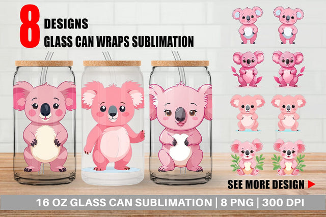 Glass Can Pink Koala Valentine Sublimation artnoy 