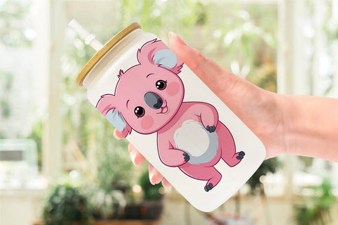 Glass Can Pink Koala Valentine Sublimation artnoy 