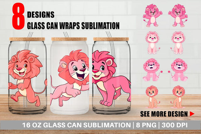 Glass Can Pink Lion Valentine Sublimation artnoy 