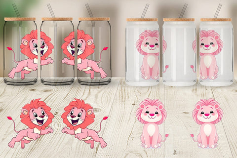 Glass Can Pink Lion Valentine Sublimation artnoy 