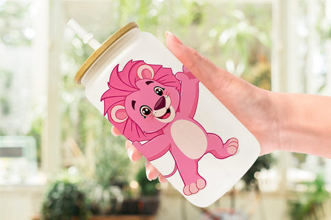 Glass Can Pink Lion Valentine Sublimation artnoy 