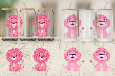 Glass Can Pink Lion Valentine Sublimation artnoy 