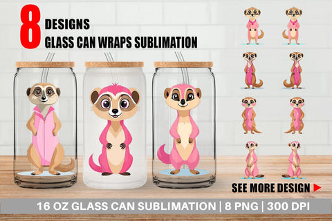 Glass Can Pink Meerkat Valentine Sublimation artnoy 