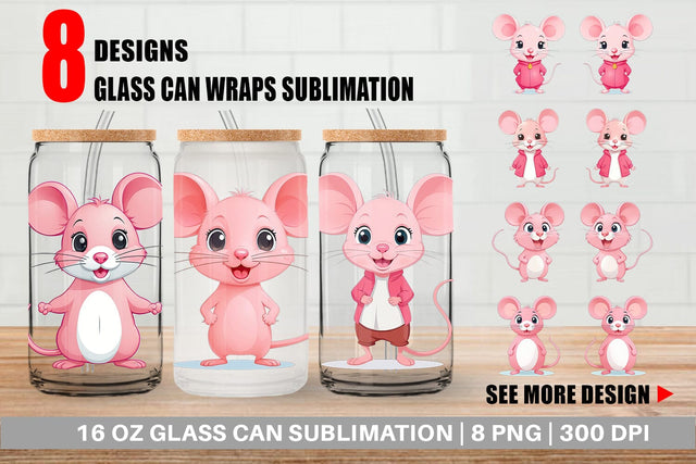 Glass Can Pink Mouse Valentine Sublimation artnoy 