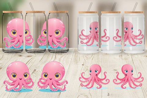 Glass Can Pink Octopus Valentine Sublimation artnoy 