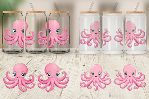 Glass Can Pink Octopus Valentine Sublimation artnoy 