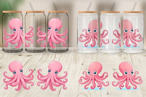 Glass Can Pink Octopus Valentine Sublimation artnoy 