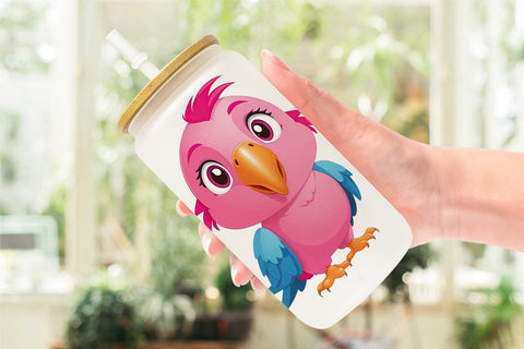 Glass Can Pink Parrot Valentine Sublimation artnoy 