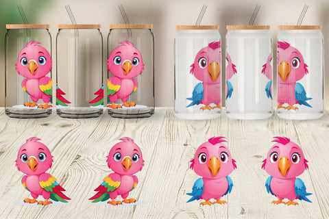 Glass Can Pink Parrot Valentine Sublimation artnoy 