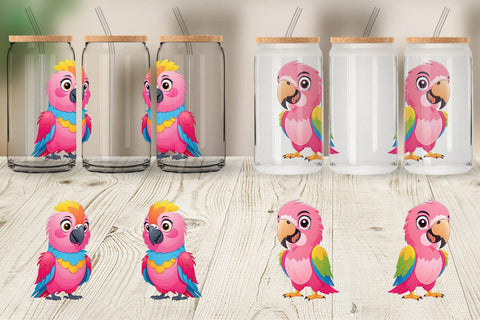 Glass Can Pink Parrot Valentine Sublimation artnoy 