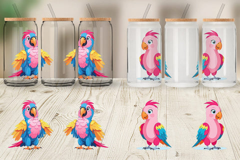 Glass Can Pink Parrot Valentine Sublimation artnoy 
