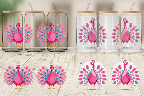 Glass Can Pink Peacock Valentine Sublimation artnoy 