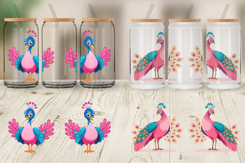 Glass Can Pink Peacock Valentine Sublimation artnoy 