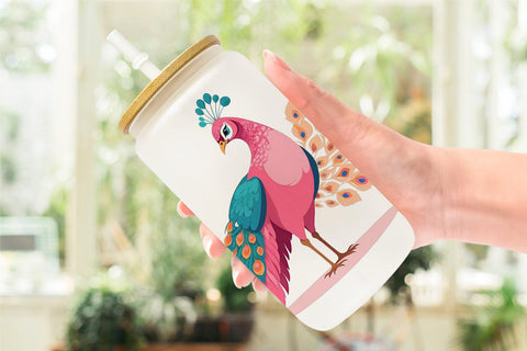Glass Can Pink Peacock Valentine Sublimation artnoy 