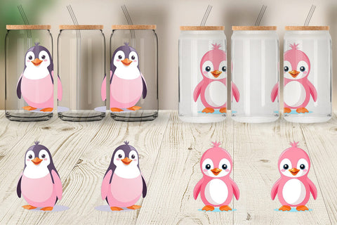 Glass Can Pink Penguin Valentine Sublimation artnoy 